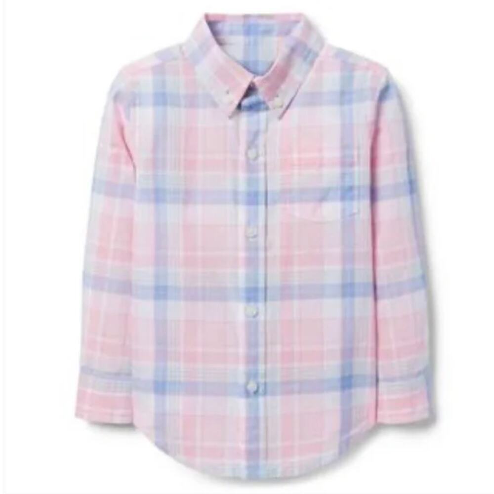 Janie and Jack Bubblegum Madras Plaid Button Down Shirt Size 4